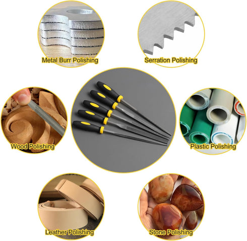 Mini Hand Metal File Set, Total Length 6.3“, 5pcs, Strength Alloy Steel Needle Files, includes Round, Bi Half-Round, Flat, Square, Triangular. Pre...