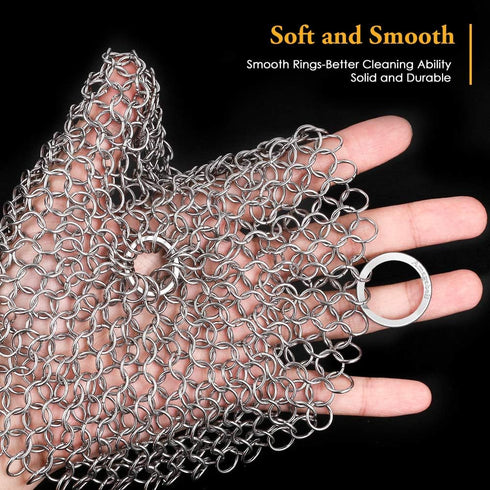 AMAGABELI GARDEN & HOME 7”x7” Cast Iron Cleaner 316 Stainless Steel Cast Iron Scrubber Chain Mail Scrubber Cast Iron for Pans Dutch Ovens Grills B...