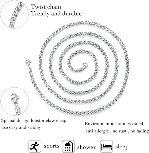 Besteel 2-4mm Womens Mens Stainless Steel Rolo Cable Wheat Chain Link Necklace 16-36 Inch...