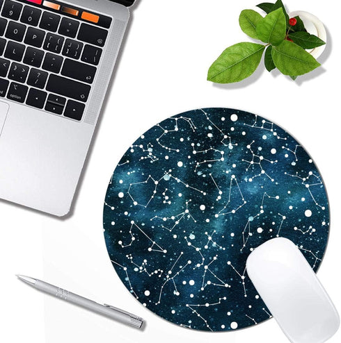 Cool Blue Galaxy Night Sky Pattern Mouse Pad Round Non-Slip Rubber Mousepad Laptop Office Computer Decor Cute Desk Accessories Customized Design M...