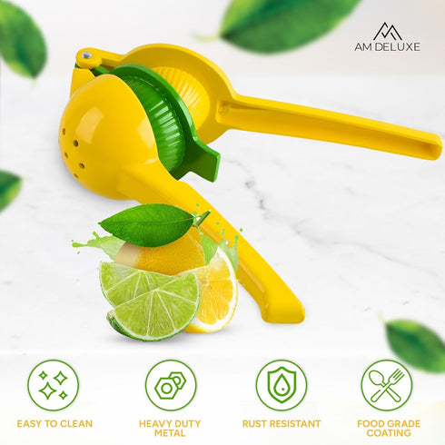 2-in-1 Lemon Squeezer – Effortless Max Juice Extraction, Lemon Lime Squeezer Juicer, Citrus Juicer Metal Handheld, Yellow/Green Squeezer for Lemon...