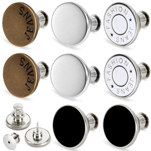 TOOVREN 8PCS Buttons for Jeans Extender Fit Jean Pant Button Pins for Waist Pants Replacement Adjustable Extender Tightener to Make Smaller Metal ...