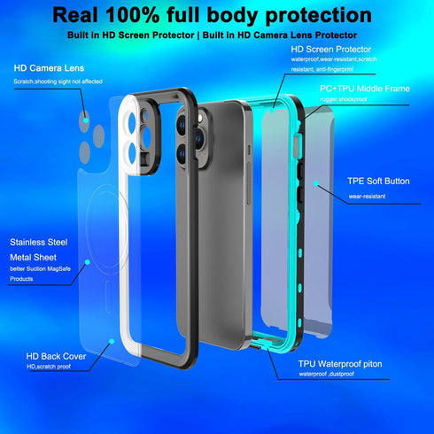 Case for iPhone 15 Pro,Compatible with MagSafe Waterproof DropProof DirtProof Snowproof Anti-Scratch Heavy Duty Full Body Protect Built in Screen ...