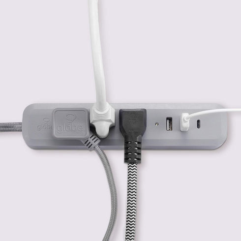 Globe Electric Designer Series 6-ft 3-Outlet USB Surge Protector Power Strip, 2x USB-A Ports, 1x USB-C Port, Right Angle Plug, Gray, 78551...