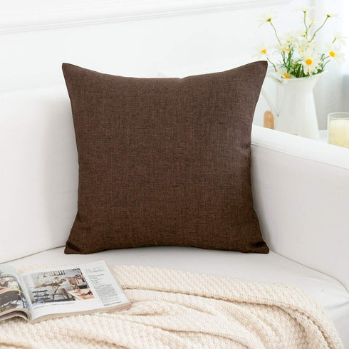 RainRoad Linen Decorative Throw Pillow Covers Cushion Cover Pillow Case for Sofa Couch Bed Chair, Soft Square Dark Brown Throw Pillows 18x18 Inch,...