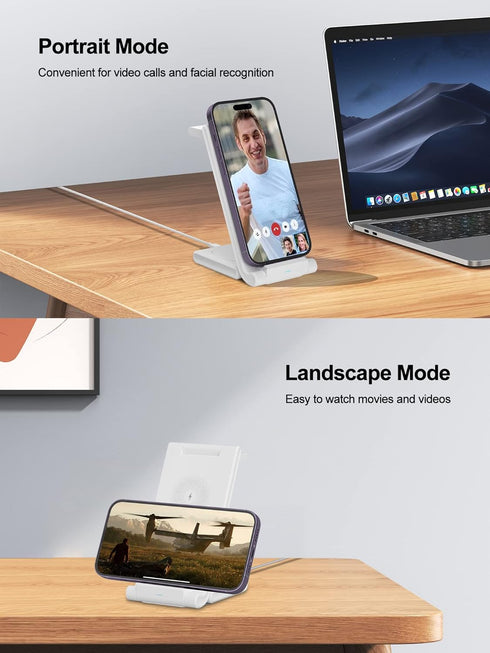 Wireless Charging Station, Foldable Charger Stand for iPhone 14/13/12/Pro/Plus/11/XS/XR/X/8/Samsung Galaxy, Wireless Charger 3 in 1 Compatible wit...