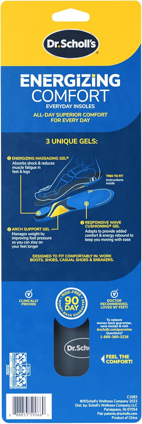 Dr. Scholl’s Energizing Comfort Men’s Everyday Insoles with Massaging Gel - Clinically Proven, All-Day Energy and Comfort Inserts with Patented Tr...