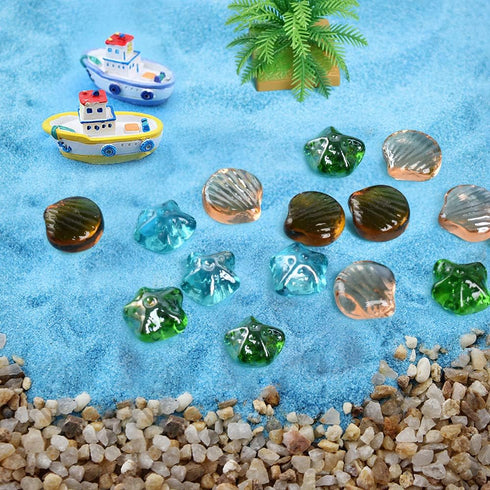 Seashell Starfish Glass Vase Filler Decorative Stars Shells Shape Premium Glass Beads Gems Aquarium Pebbles Decorative Table Scatter Decor 1.3 LB ...