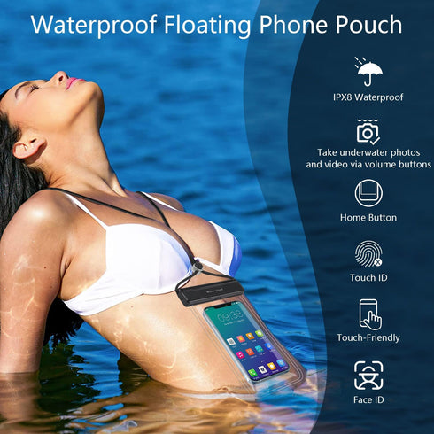 IPX8 Waterproof Phone Pouch/Case, 2-Pack Universal TPU Cell Phone Dry Bag 3D HD Touch Underwater Protector with soft Lanyard for iPhone 14 13 12 P...