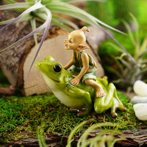 Top Collection Miniature Garden Pixie Riding Frog, Green, Tan...