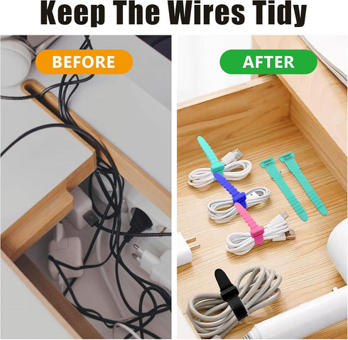 20pcs Silicone Cable Ties Reusable Zip Ties Black Elastic Cord Organizer Wire Management Ties Straps Bundling and Fastening Cable for Home Office ...