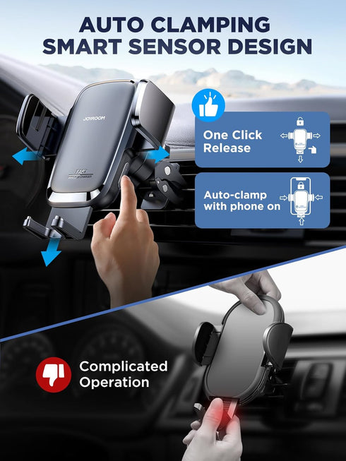 Wireless Car Charger, 15W Qi Fast Charging Auto Clamping Car Charger Phone Holder Mount, JOYROOM Cell Phone Holder Car Mount for iPhone 14 13 12 1...