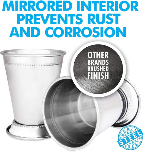 Mint Julep Cups: Stainless Steel Glasses, Set of 2 OR Set of 4, Metal 12 oz Cocktail Glasses, Party Supplies...