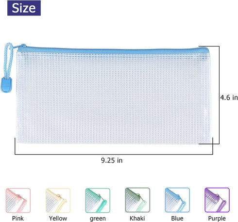 Tamaki 6 Pack Mesh Pencil Pouch Waterproof Bags Plastic Zipper Pouch A6 Size for Classroom Organization School Office Supplies (Macaroon, A6)...