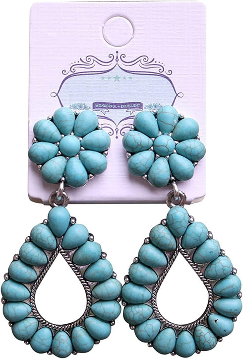 Turquoise Bohemian Small Delicate Metal Fashion Earring Teardrop Earrings Jewelry Gifts for Women...
