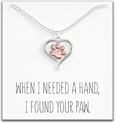 Dog Paw Necklace – Heart Shaped Paw Pendant for Women – Cute Dog Lover Charm with Message Card...