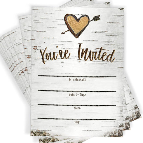 Printed Party Fill-in Invitations and Envelopes, Rustic Birch, Set of 25...