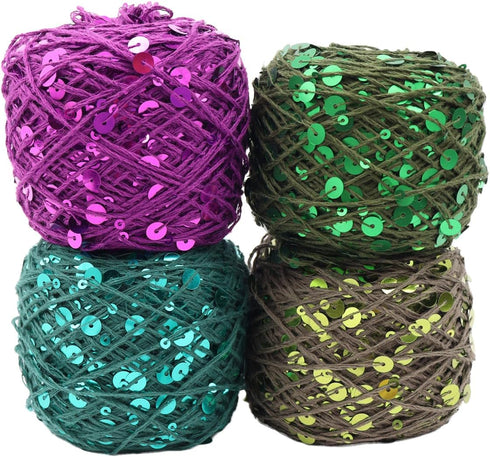Shimmering Sequin Cotton Yarn 153yard Sparkling Thread Crochet Strings for Headband Beanie Knitting Sweater Weaving DIY Stitch Winter Accessories ...