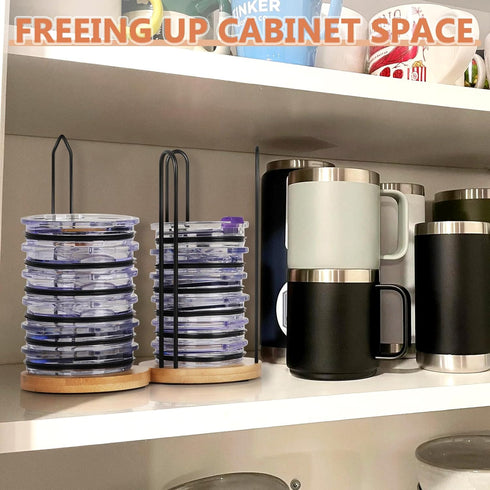 Tumbler Lid Organizer, 2 IN 1 Stacking Tumbler Lid Holder Vertical Storage for Up to 20 Lids, Space-Saving Design Cup Lid Organizer Storage Rack f...