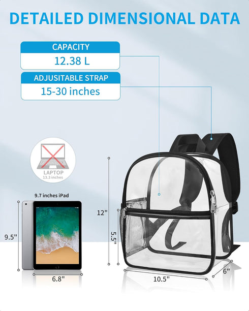Paxiland Clear Backpack Stadium Approved 12×12×6 with Reinforced and Wider Shoulder Straps, Small Clear Bag for Schools, Concerts, Work, Festivals...