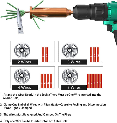 Wire Twisting Tool Cable Wire Stripper and Twister for Electrical Power Drill, 3 Way/ 5 Way Wire Stripping Tool Compatible with 6/ 7/ 8/ 9/ 10 AWG...