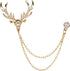 Knighthood Golden Crystal Detailing Reindeer Head With Hanging Chain Metal Lapel Pin Brooch for Men Jewelry Christmas Winter Party Unisex Gifts Co...
