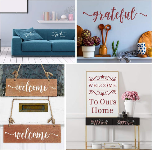 25PCS Reusable Template for Painting Wood, Large Welcome and Sweet Home Stencils Seasonal Stencils Farmhouse Stencils for Signs, Walls & Home Deco...