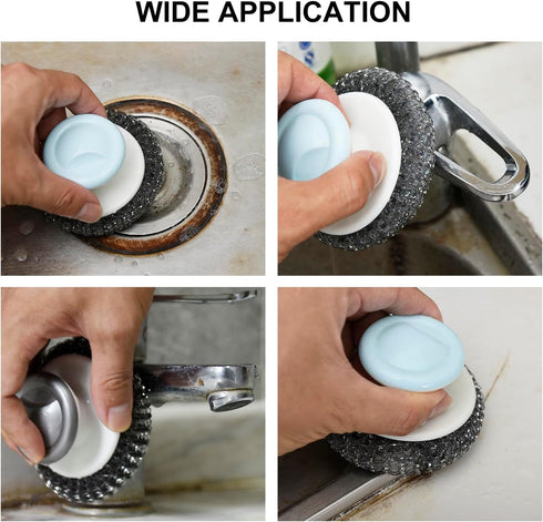 2Pcs Stainless Steel Wool Scrubber with Handle, Steel Wool Scrubber for Cleaning Dishes, Stainless Steel Scrubbing Brushes Cleaning Supplies for P...