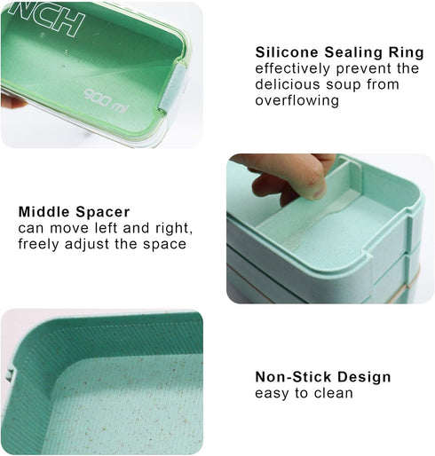 Bento Box Kit,Japanese Lunch Box 3-In-1 Compartment,Leakproof 3 Layer Lunch Container for Kids and Adults...