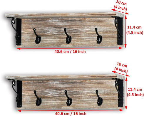 Spiretro Wall-Mounted Coat Hook Rack with Shelf - Set of 2 - Rustic Wood Grey - Entryway Mudroom Bathroom Organizer...