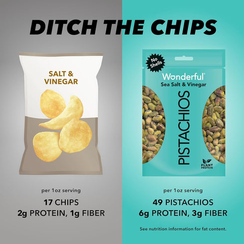 Wonderful Pistachios No Shells, Sea Salt & Vinegar Nuts, 5.5 Ounce Resealable Bag, Protein Snacks, Vegan Snacks, Healthy Snacks for Adults...