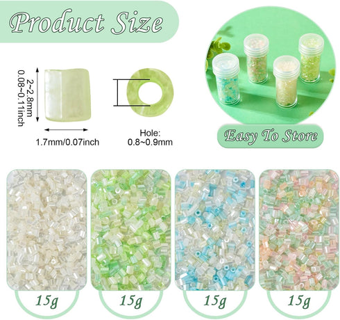 Craftdady 3300Pcs Green Glass Bugle Seed Beads Small Crystal Round Pony Beads Column Tube Waist Bead Kits Embroidery Beads for Summer Crafts DIY B...