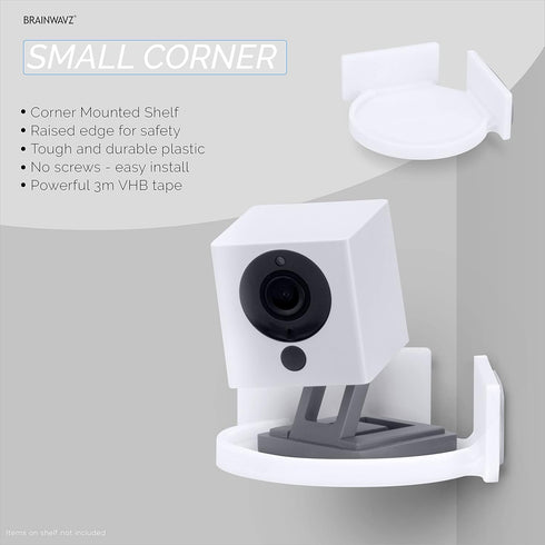 BRAINWAVZ Mini Circular Corner Shelf Mount for Security Cameras, Baby Monitors, Speakers, Plants & More, Universal Holder, Strong Adheasive, No Me...