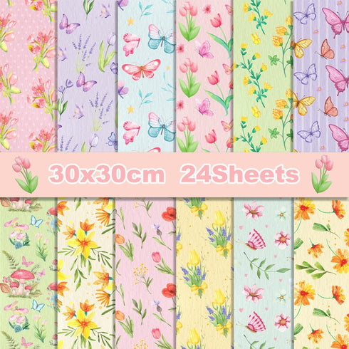Scrapbook Paper 11.8x11.8 Inch Spring Flowers Pattern Paper Double-Sided Craft Paper Decorative Paper Folded Flat for Art Craft DIY Card Making, S...
