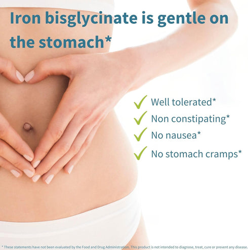 High Absorption Chelated Iron Bisglycinate 20mg with Vitamin C, Non Constipating Gentle Iron, 180 Tablets, Targeted Release, One Daily, Vegan, by ...