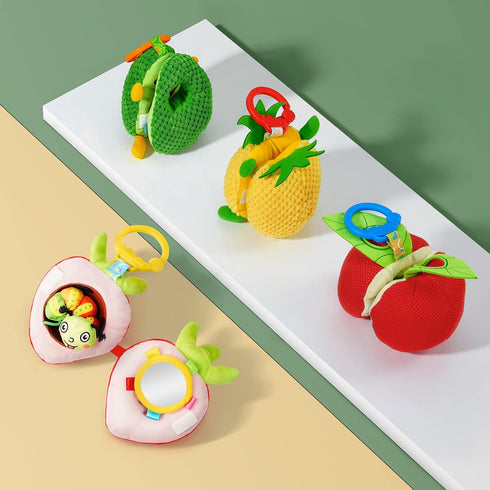 Jollybaby Plush Stuffed Fruit Baby Rattle Toy for Stroller Car Seat Crib, Montessori Sensory plush Avocado Toy with Rattle and Mirro Toy for Baby ...