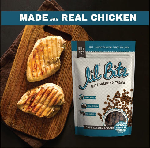 Lil' Bitz Flame Roasted Chicken Training Treats for All Dog Breeds - Low Calories, Grain Free, Natural Ingredients, NASC Compliance - Perfect Rewa...