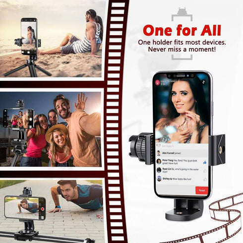 Zeadio Tripod Smartphone Mount, Cell Phone Holder Adapter Clamp with Cold-Shoe Mount, Selfie Stick and Monopod Adjustable Clamp, Fits for All iPho...