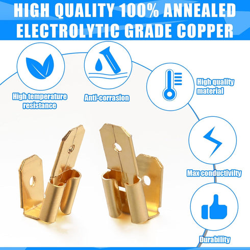 100 Pcs Piggyback Spade Connectors, 3 Way Adapter Dual Male to Single Female Brass Quick Disconnect Connectors Piggyback Terminals Crimp Terminals...