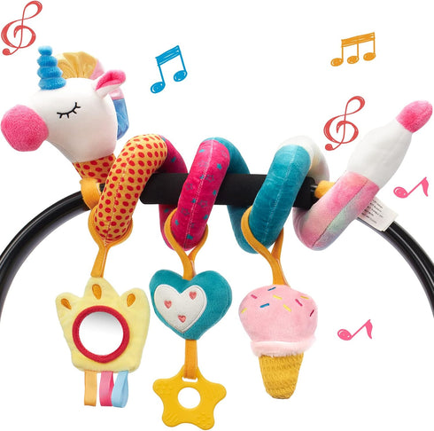 hahaland Car Seat Toys for Babies 0-6 Months Girl - Baby Toys 3-6 Months - Rattle, Mirror, Crinkle, Squeaky Carseat Stroller Toys 0-6 Months Devel...
