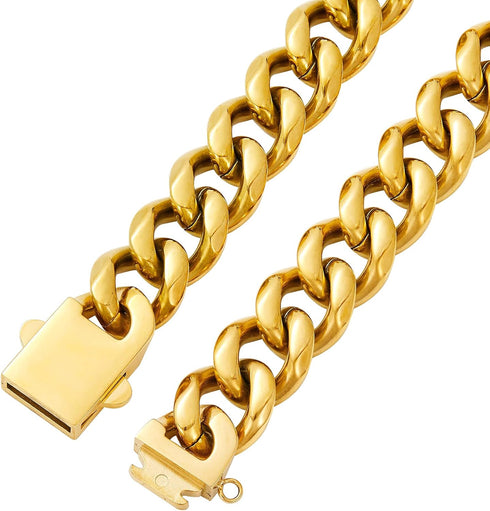 Walking Collar with Dog Tag Design Secure Buckle Cuban Link Chain Collar Heavy Duty Chew Proof for Medium Large Dogs...