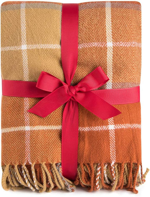 G Lake Orange Plaid Blanket Throw Acrylic Soft Reversible Dyed Fringed Bed Blanket Gift for Christmas Decorations 50" W x 67" L-Pumpkin Orange...