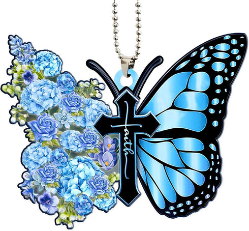 Butterfly Car Accessories Pendant, Hanging Charm Home Decoration Keepsake, Butterfly Car Hanging Ornament for Rear View Mirror Christmas Valentine...