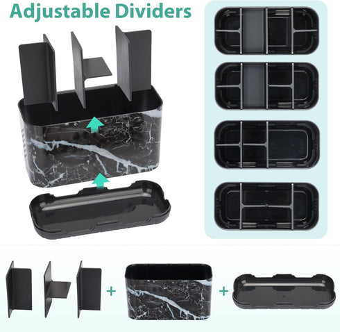 Boperzi Black Toothbrush Holder for Bathroom Toothpaste Organizer Countertop, Detachable Anti-slip Marble Toothpaste Storage Caddy 6 Slots with Dr...