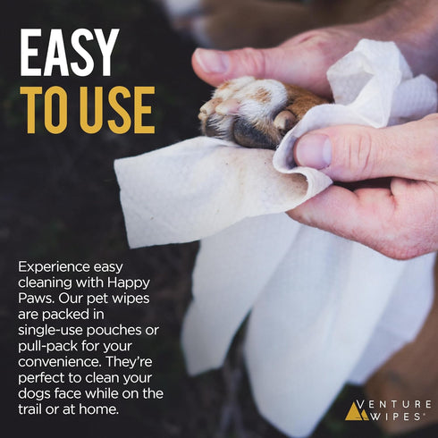 Venture Wipes Happy Paws - Natural Pet Wipes for Dogs and Cats - Biodegradable Grooming Wipes for Paws, Eyes, Ears, Glands, and More - Large Clean...