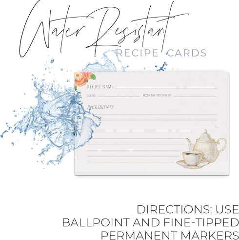 Tea Recipe Cards, 4x6 in, Water-Resistant, Double Sided (Vintage Tea)...