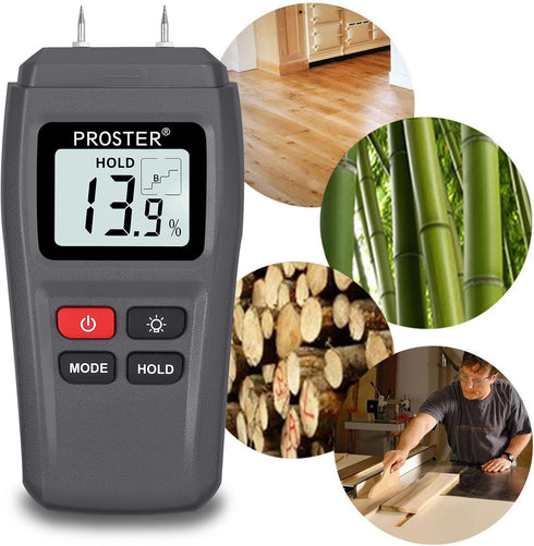 Proster Digital Moisture Meter for Wood with Backlight LCD Damp Tester Dampness Meter for Wood & Battery, Building Materials, and Replacement Elec...