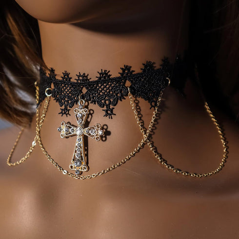 Crucifixion Necklace for Women Cross Pendant Gothic Lace Choker...