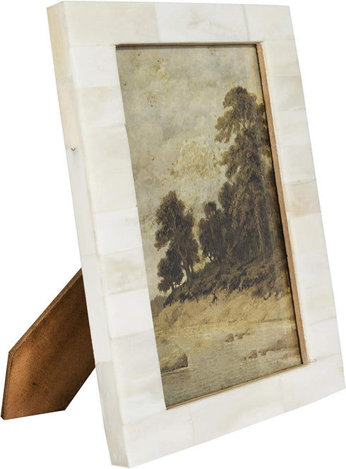 Creative Co-Op White Resin Photo Frame with Beige Accents (Holds 5" x 7" Photo)...