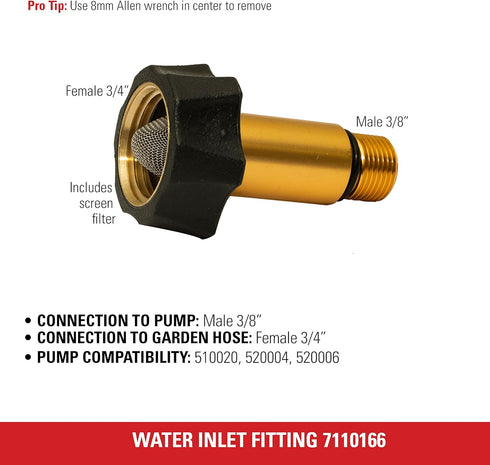 Simpson Cleaning 7110166 Water Inlet Fitting for OEM Technologies Axial Cam Pressure Washer Pumps, Gold...